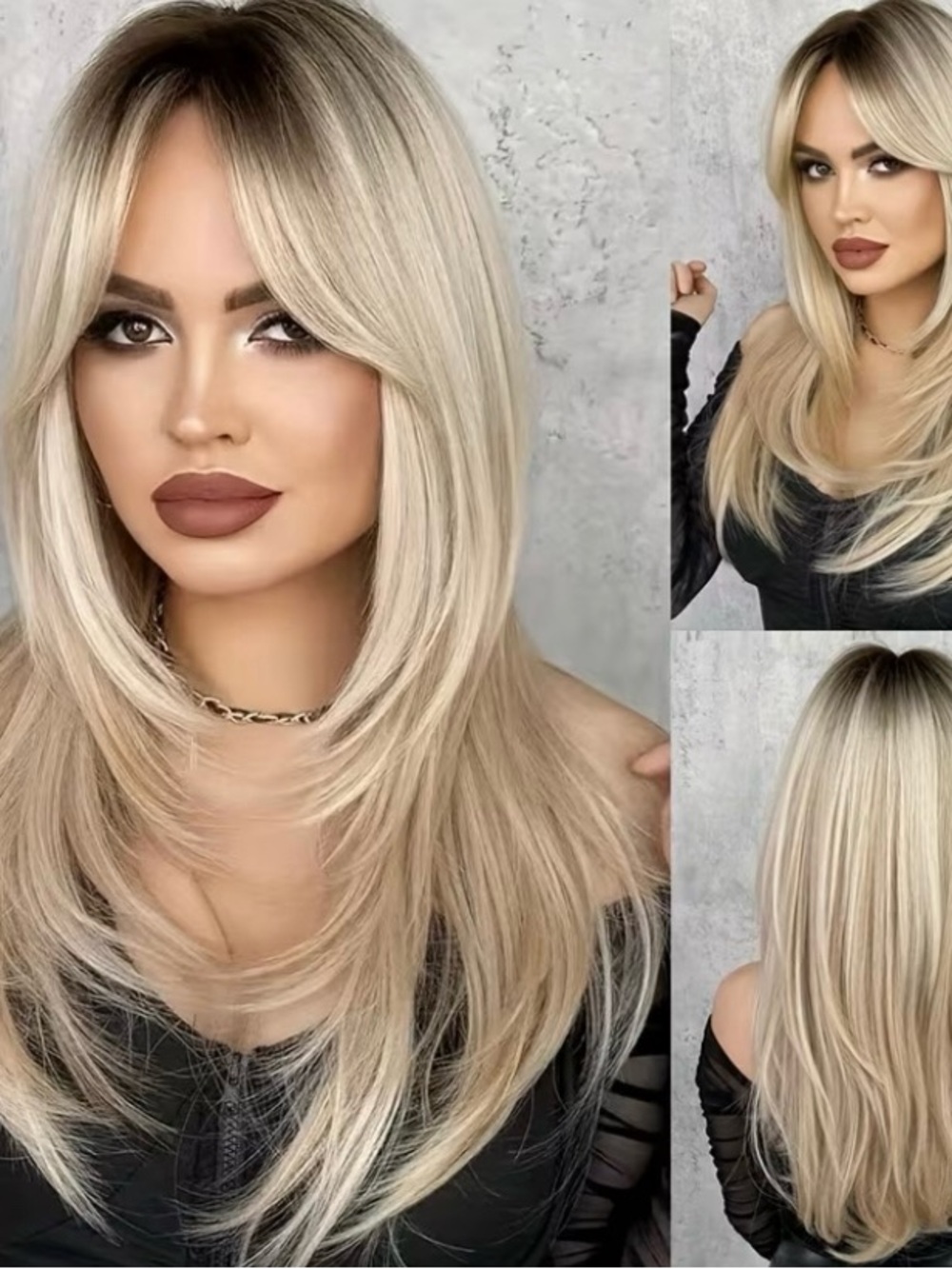 Blonde Layered Women’s Wig with Curtain Bangs